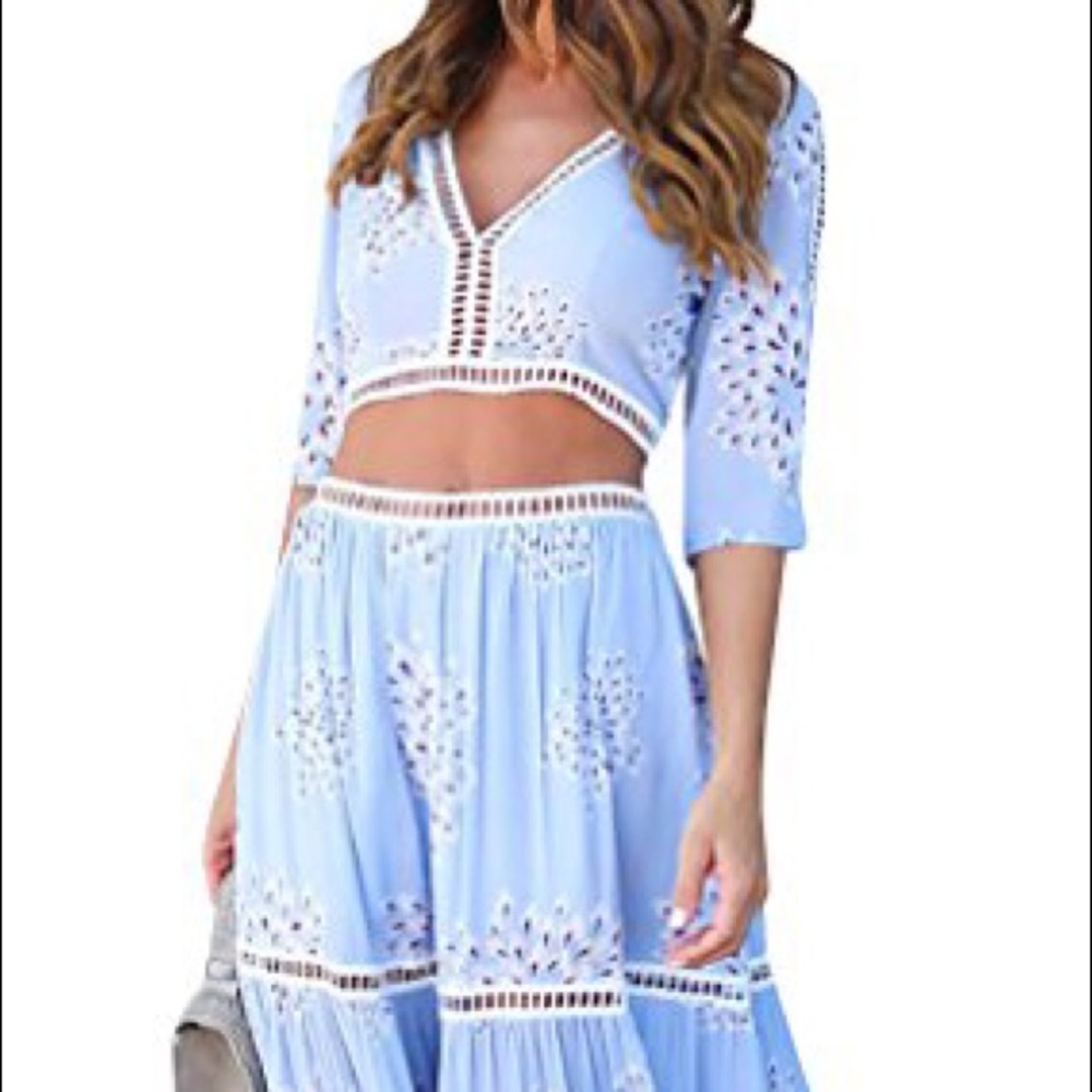 Blue floral two piece set